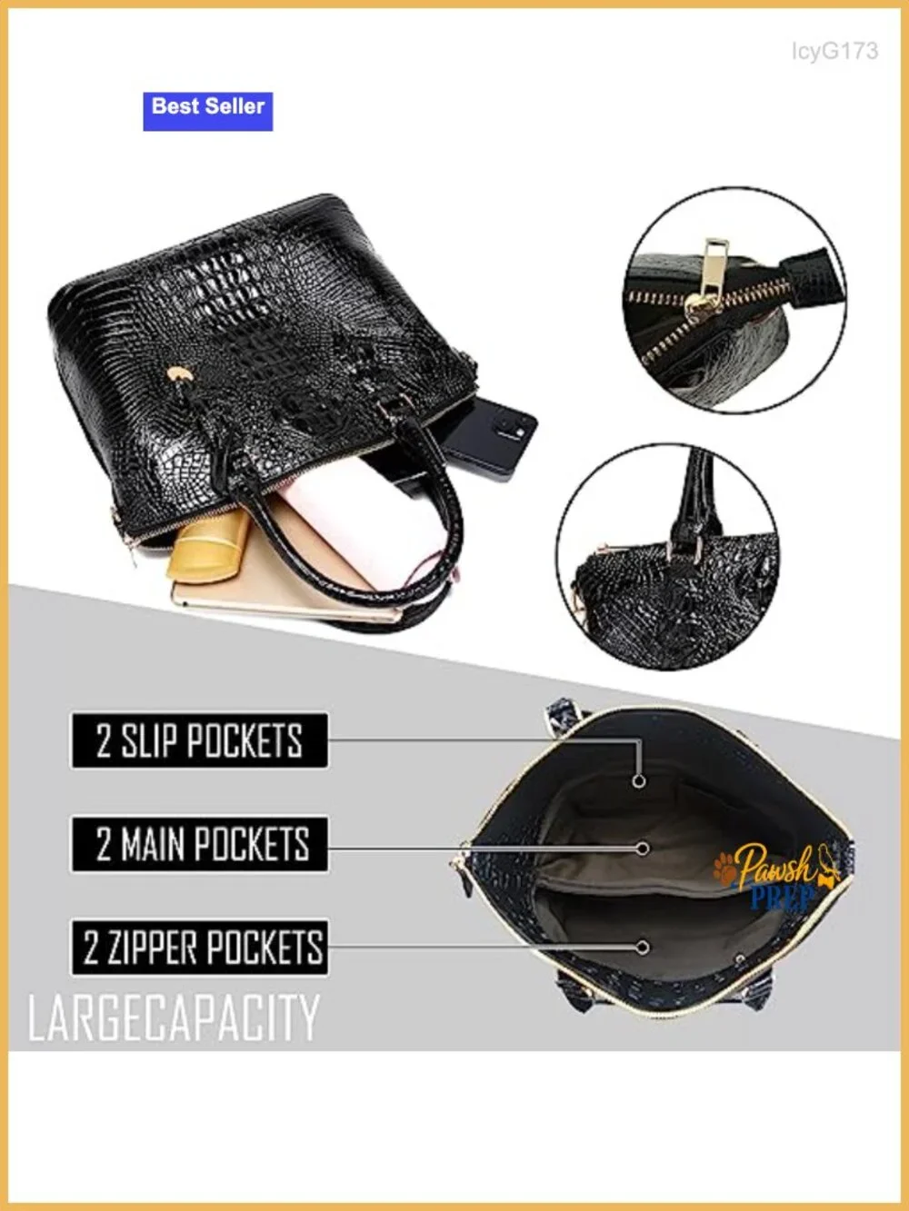 Crocodile Embossed Vegan Leather Satchel Purse with Shoulder Strap